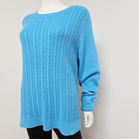 Talbots Sweater Womens Size XL Turquoise Cable Knit Button Shoulder Stretch NWT - Picture 4 of 9